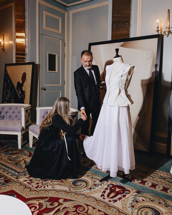 Antonella wearing her namesake skirt to the Gallello Atelier Salon Presentation in London 