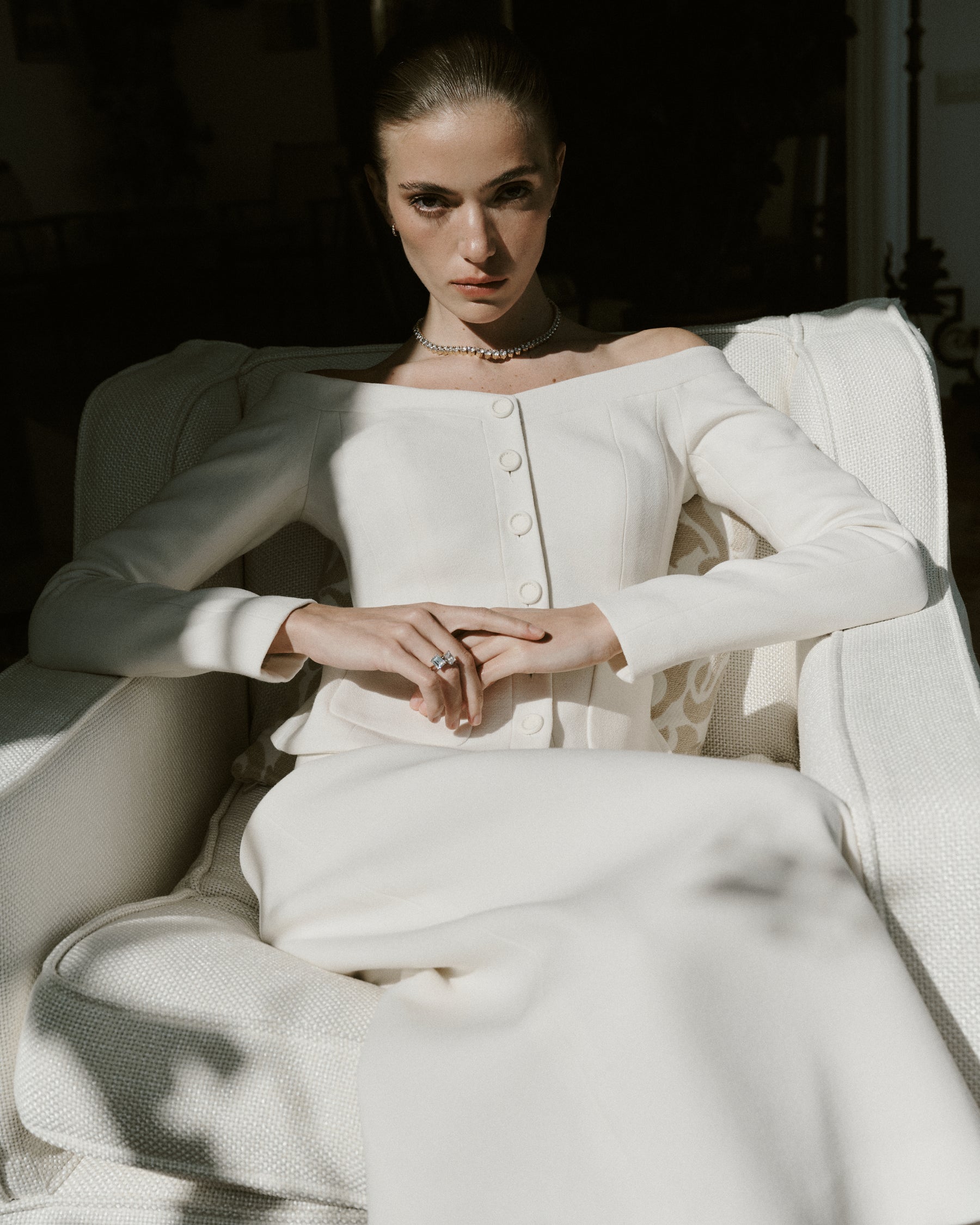 Sofia Jacket and Chiara Skirt in Ivory Virgin Wool