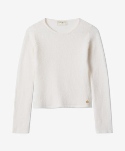 Celestina Crewneck in White Baby Alpaca and Silk