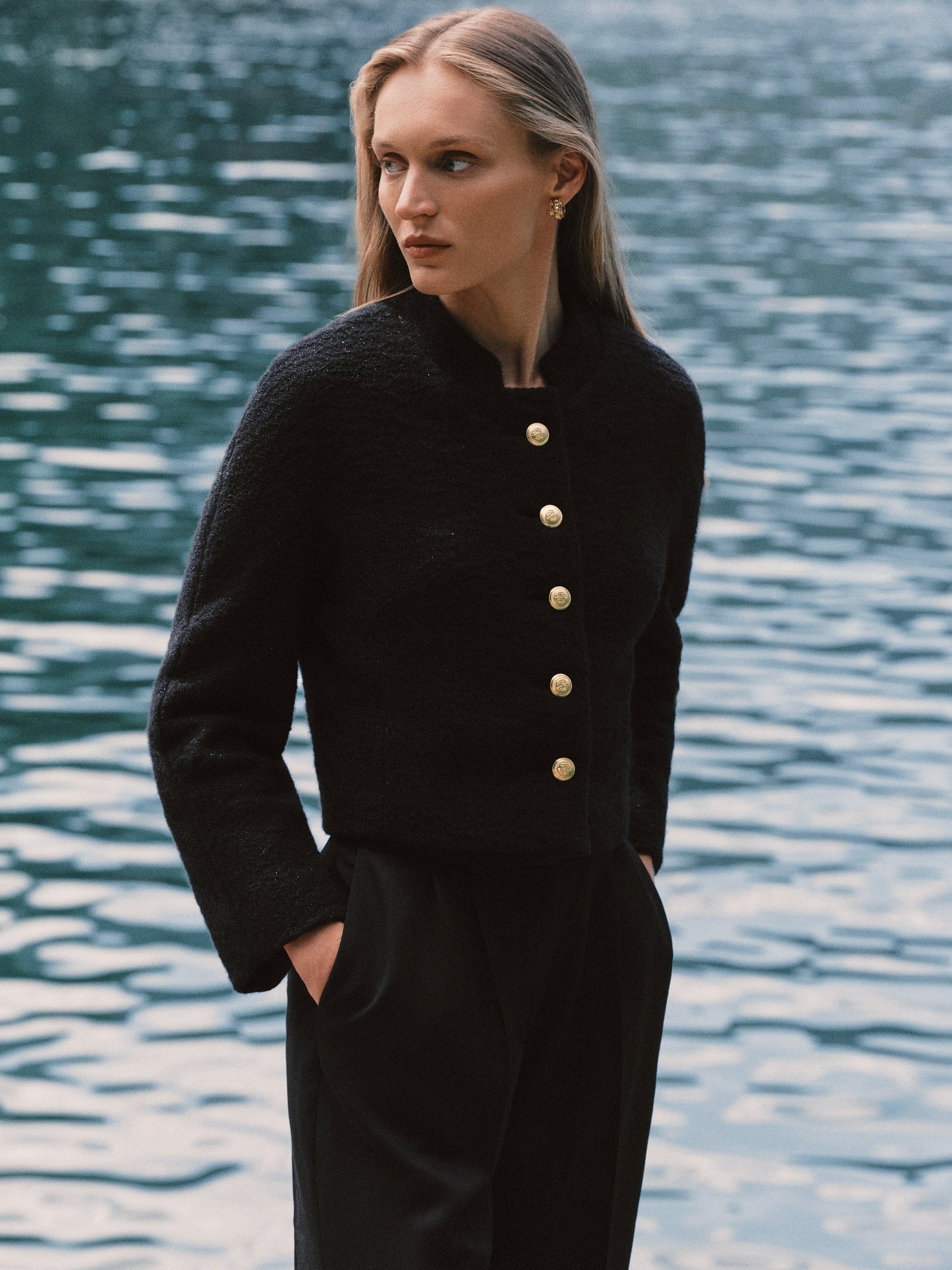 The Elena Jacket in Virgin Wool Boucle.