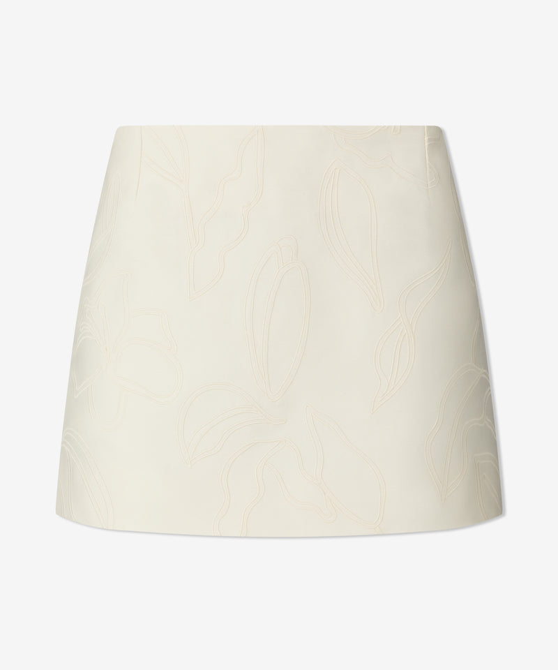 Francesca Microskirt with Lily Embroidery in Cotton, Silk and Cashmere