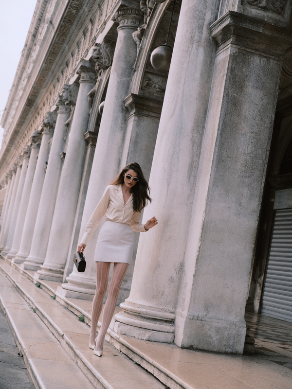 Sienna Shirt in Silk Poplin and Gina Miniskirt in Cotton Silk and Cashmere