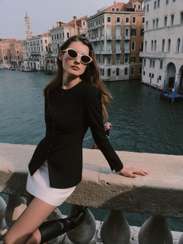 Carolina Jacket in Cashmere and Silk & Gina Miniskirt in Cotton Silk and Cashmere