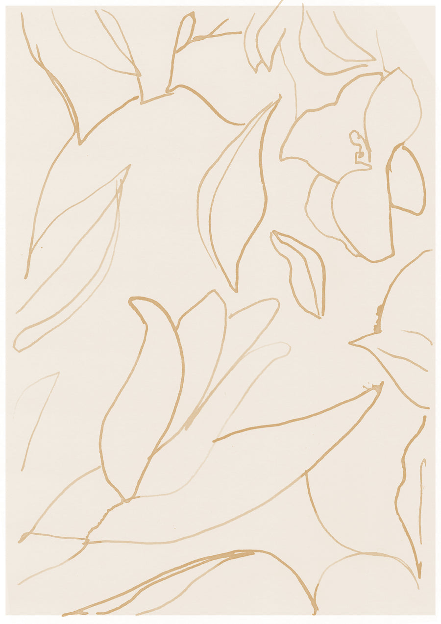 Illustration of white lily pattern, favourite flower of Nonna Elena commissioned by the Atelier from artist Sarah Hankinson.