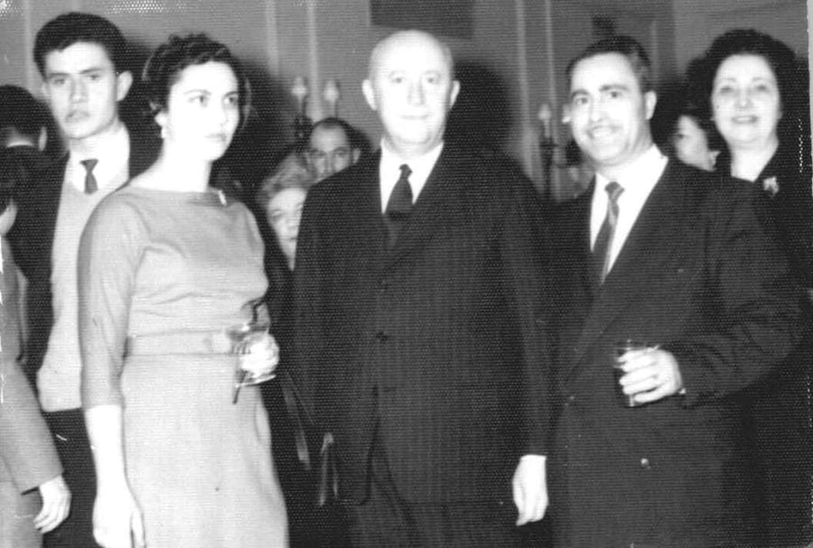 Our grandfather, Dominic Gallello, pictured with Monsieur Dior, and in the atelier with Monsieur Saint Laurent.